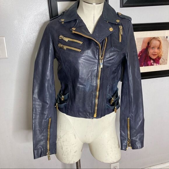 Black Rivet Jackets & Blazers - Vintage Y2K Black Rivet Moto Motorcycle Biker Zip Gray Leather Jacket XS‎